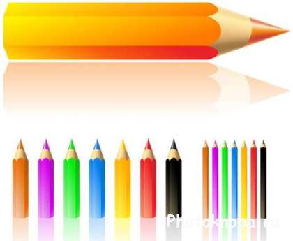 Клипарт цветные карандаши и кисти в векторе