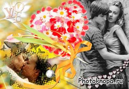 Романтическая рамка для фото с лепестками цветов