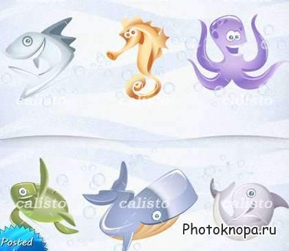 Рисованные морские животные в векторе