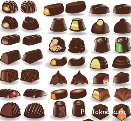 Шоколад и шоколадные конфеты в векторе