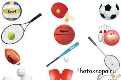 Спортивный инвентарь (мячи, ракетки, шары, перчатки) в векторе