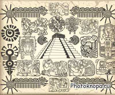 Символы, узоры и картинки индейского племени Майя в векторе