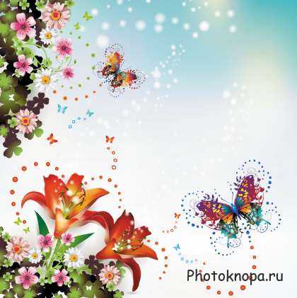 Фоны с цветами и бабочками в векторе