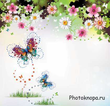Фоны с цветами и бабочками в векторе