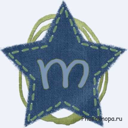 Буквы и цифры алфавита на джинсовой ткани в виде звезд Буквы и цифры алфавита на джинсовой ткани в виде звезд