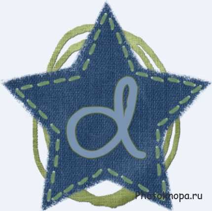 Буквы и цифры алфавита на джинсовой ткани в виде звезд Буквы и цифры алфавита на джинсовой ткани в виде звезд