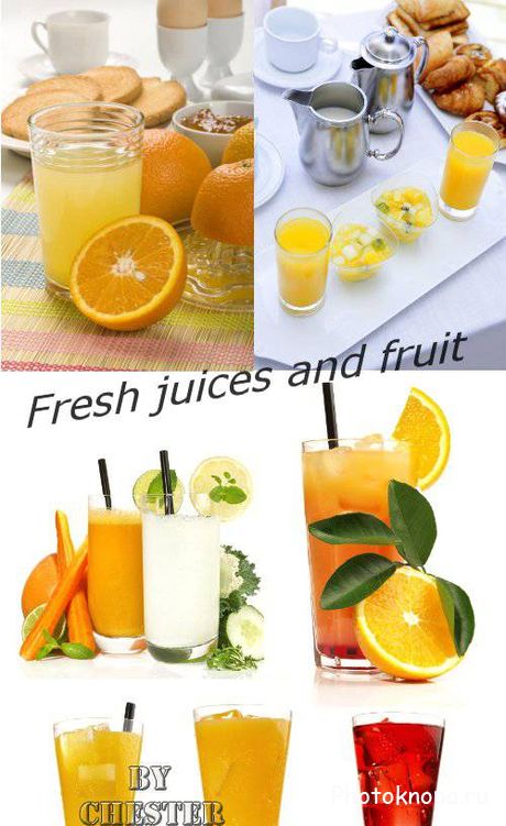 Свежевыжатые соки из фруктов (фрэш) - растровый клипарт