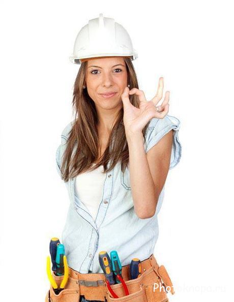Привлекательная девушка в рабочей строительной одежде - клипарт