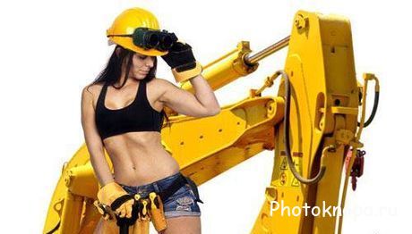 Привлекательная девушка в рабочей строительной одежде - клипарт