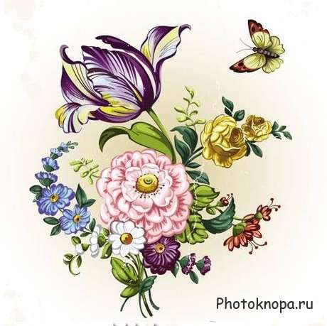 Винтажные цветы в векторе - Vintage Flowers