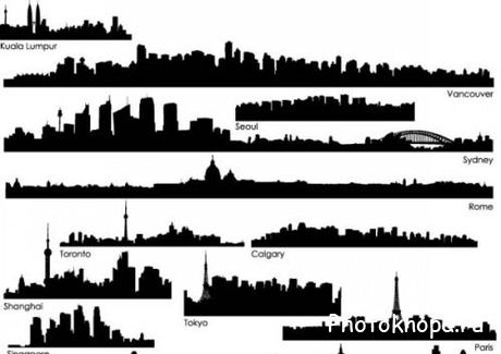 Города, люди, силуэты в векторе Города, люди, силуэты в векторе
