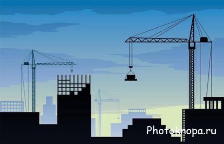 Строительные подъемные краны векторный клипарт - Cranes in city Строительные подъемные краны векторный клипарт - Cranes in city