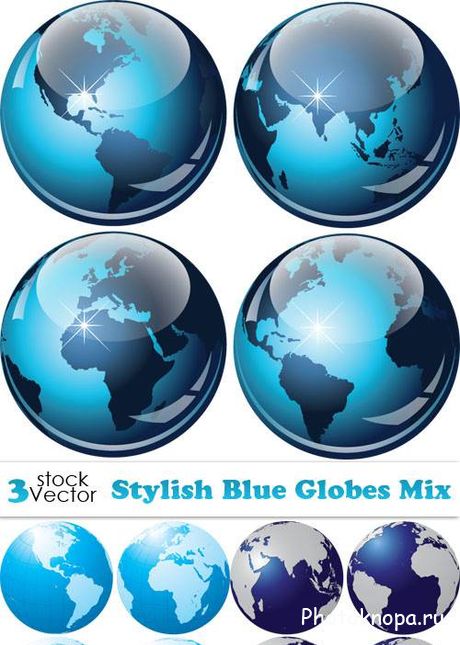 Синие и голубые глобусы в векторе