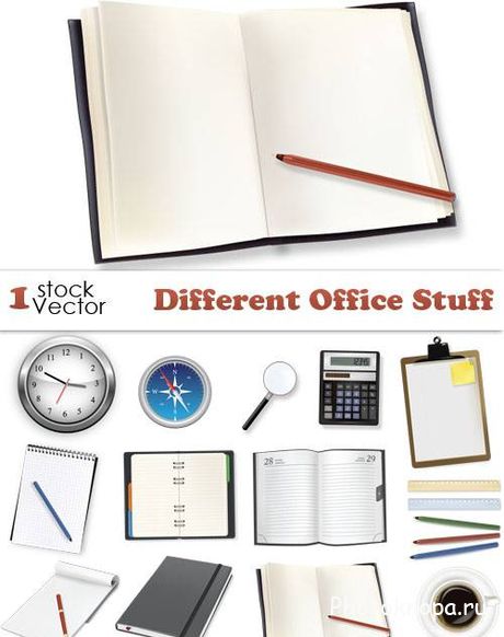 Офисные принадлежности, предметы в векторе