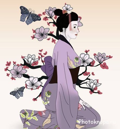 Девушка гейша в векторе - geisha