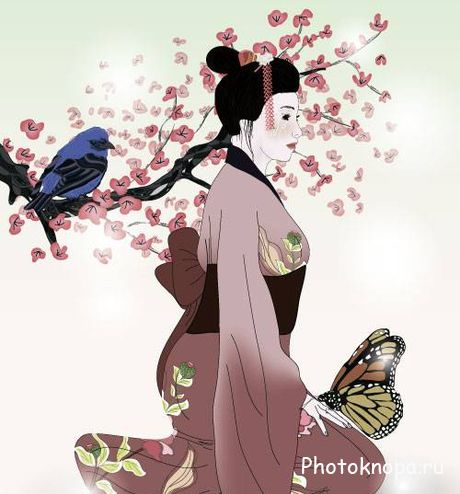 Девушка гейша в векторе - geisha