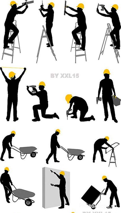 Силуэты строителей и рабочих векторный клипарт - silhouettes