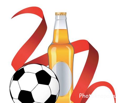 Пиво, футбольный мяч, ленточки в векторе
