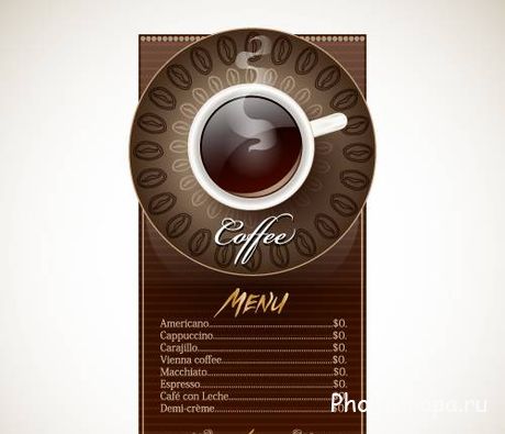 Векторное меню для ресторана, кафе с чашкой кофе Векторное меню для ресторана, кафе с чашкой кофе