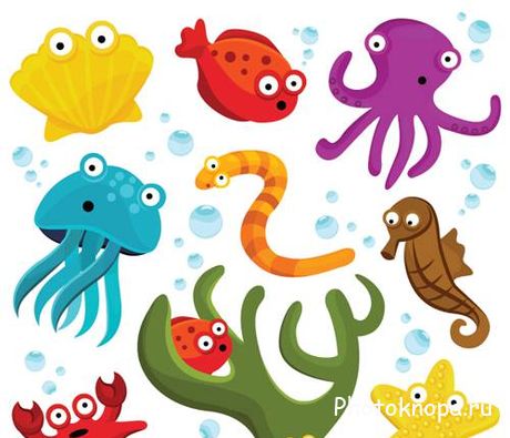 Морские животные векторный клипарт - Marine animals Vector Морские животные векторный клипарт - Marine animals Vector