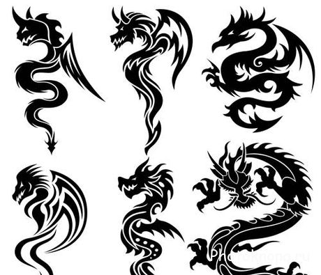 Татуировки с драконами в векторе
