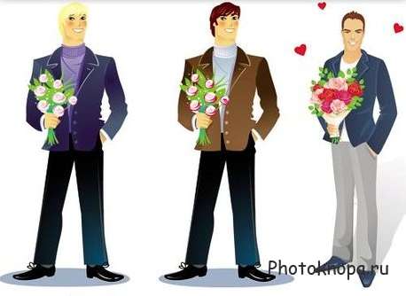 Мужчины и парни с цветами в векторе