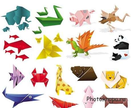 Животные оригами из бумаги в векторе