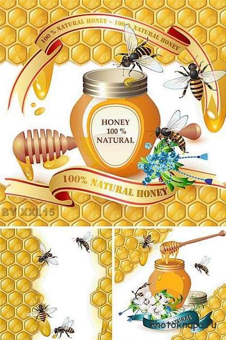 Медовые фоны с пчелами и сотами в векторе - bees and honey Медовые фоны с пчелами и сотами в векторе - bees and honey