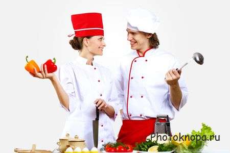 Повара на кухне готовят овощные блюда - растровый клипарт Повара на кухне готовят овощные блюда - растровый клипарт