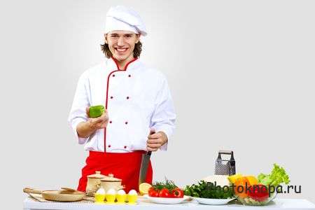 Повара на кухне готовят овощные блюда - растровый клипарт