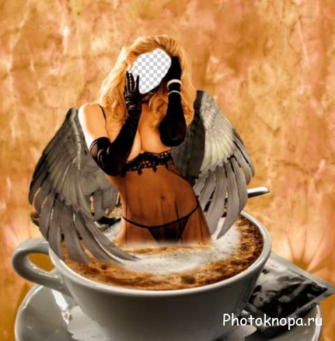 Шаблон для фотошопа - Девушка ангел в чашке