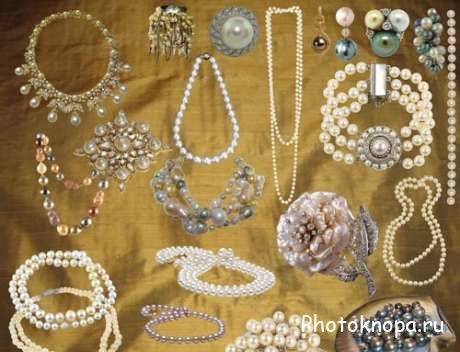 Ювелирные украшения, камни, бусы, брошки в PSD для фотошопа