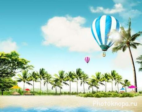 Пальмы, остров и морской пляж - PSD исходник для фотошопа