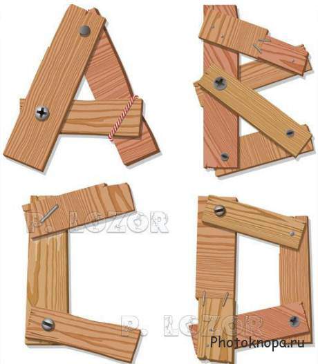 Алфавит из деревянных досок - векторный клипарт