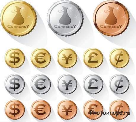 Монеты с валютой разных стран мира - векторный клипарт