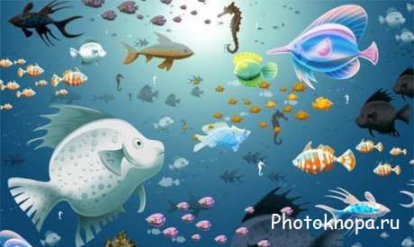 Рыбки и подводный морской мир - PSD исходники для фотошопа