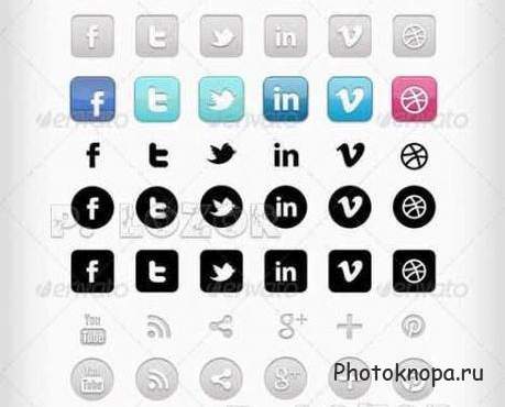Социальные иконки, кнопки для сайтов, блогов и сетей - PSD исходник для фот ...