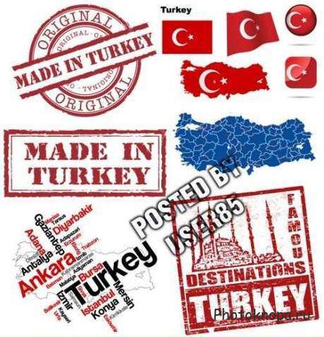 Флаг Турции и все достопримечательности - векторный клипарт