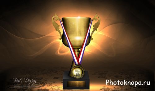 Золотой кубок, награда, медаль за первое место - PSD исходник для фотошопа
