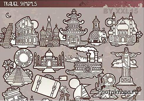 Путешествие, символы, достопримечательности - векторный клипарт Путешествие, символы, достопримечательности - векторный клипарт