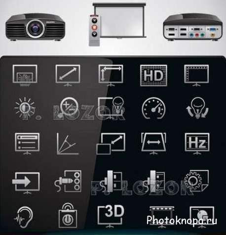 Векторные иконки с HD видео плеерами, плазменными телевизорами