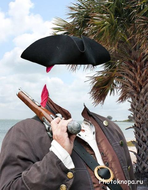 Мужской шаблон для фотошопа - пират с пистолетом на острове