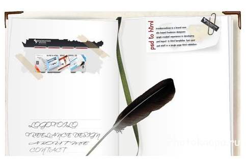Открытая книга и черное перо - PSD шаблон для фотошопа