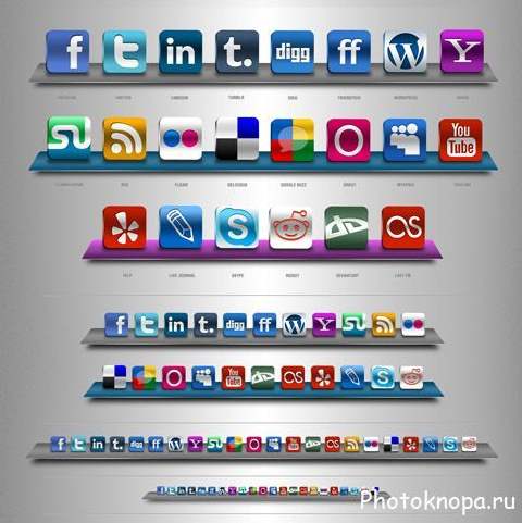 Иконки социальные сети - PSD и PNG шаблоны для фотошопа