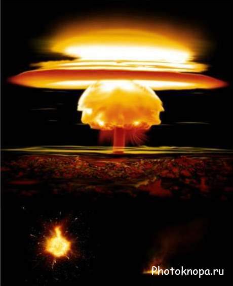 Ядерные и огненные взрывы от бомбы - PSD шаблон для фотошопа