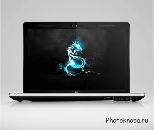 Черный ноутбук - PSD шаблон для фотошопа