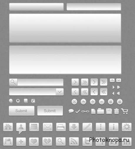 Серые кнопки для веб-сайта - PSD шаблон для фотошопа