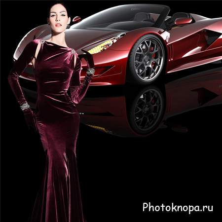 Шаблон для фотошопа  женский – Красавица на фоне машины