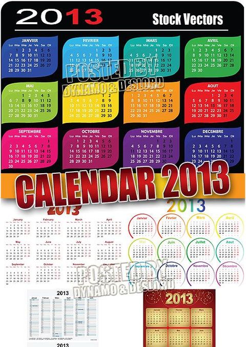 Календари для фотошопа в векторе на новый на 2013 год