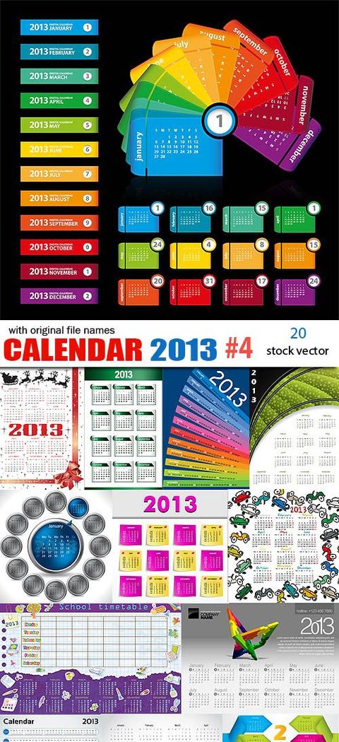 Школьный и детский календарь и календарная сетка на 2013 год в векторе